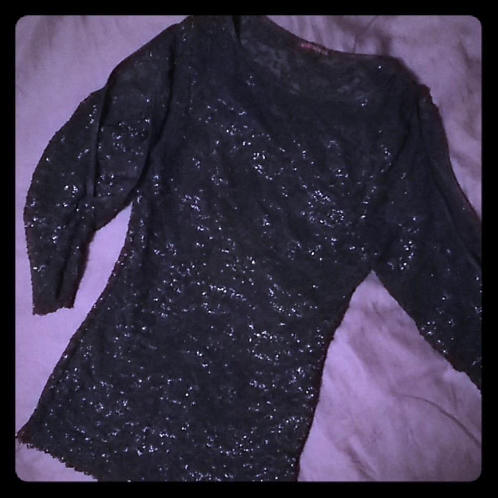 Black Shimmer Lace Longsleeve Top
